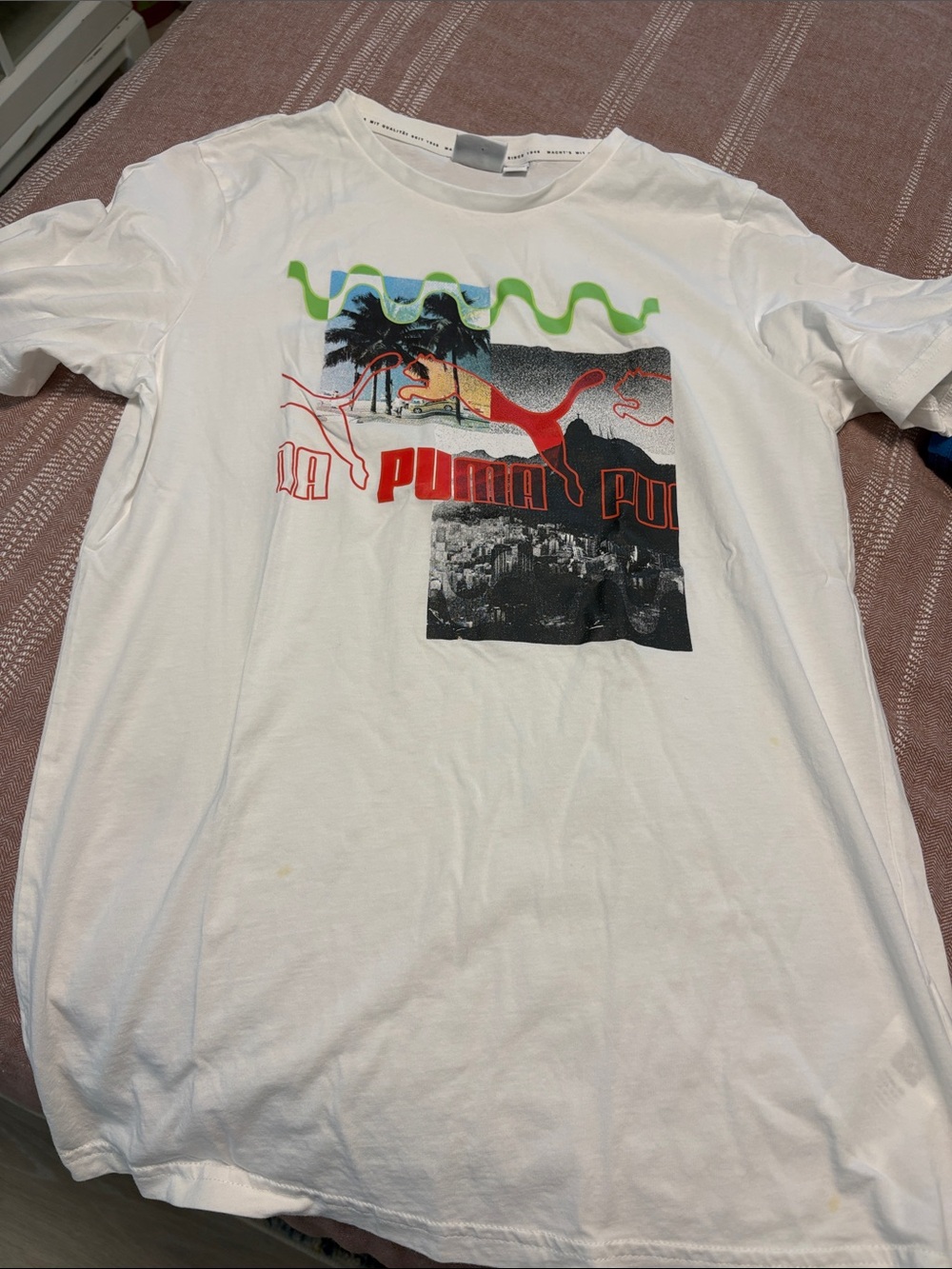 PUMA Men’s White Graphic Logo Tee - White with Red Accents